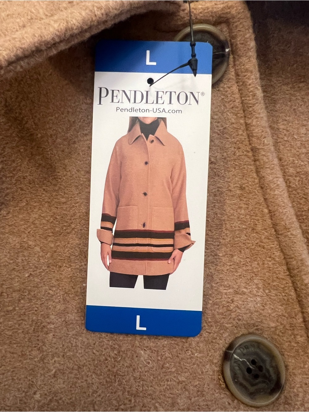 NEW Pendleton womens Beige Wool Peacoat with Red, Green, Yellow & Black Stripes - Picture 5 of 7